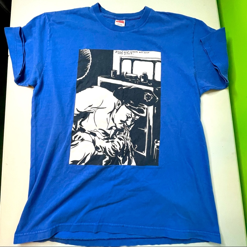 Supreme Raymond Pettibon FW14 Blue Color Mens XL Size Graphic Tee Shirt